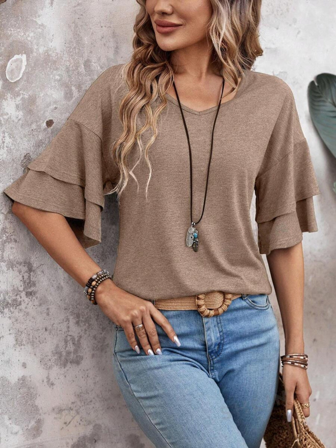Clara™ | Ruffle Sleeve V-Neck Blouse