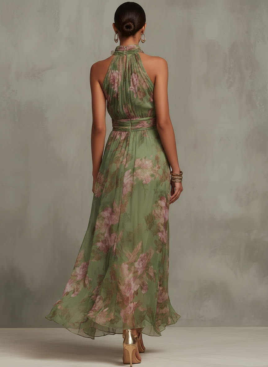 Livie | Maxikjole med blomsterprint og halterneck
