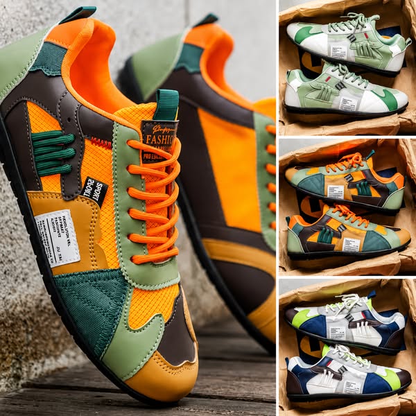 Sneakers rétro multicolores, détail du design