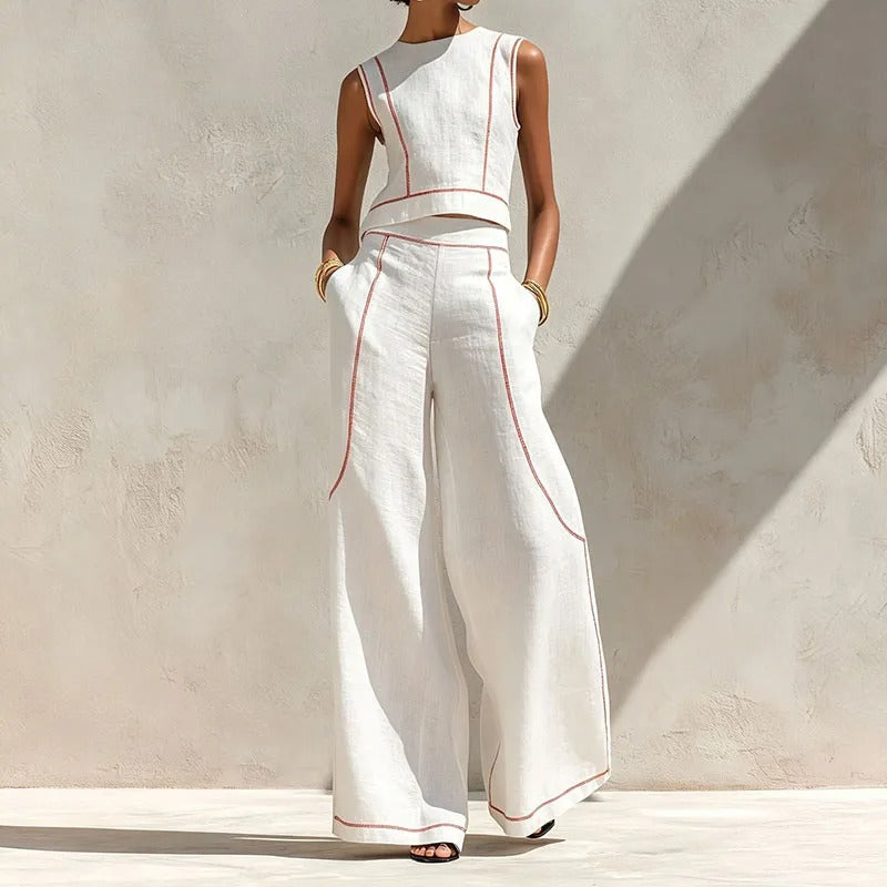 Inés | Ensemble deux pièces palazzo à passepoil contrasté